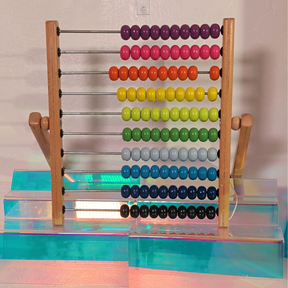 Vintage Wooden Rainbow Abacus Counting Toy 100 Beads Educational Montessori 3-7